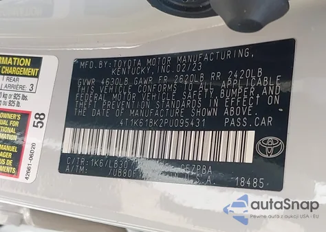 2023 Toyota Camry Xse Awd z USA, uszkodzony, nr VIN 4T1K61BK2PU095431